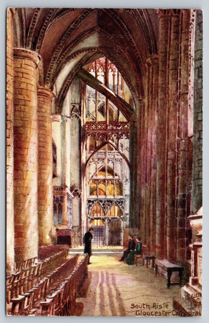Vtg Tuck's Oilette Postcard South Aisle Gloucester Cathedral Charles Flower 7410